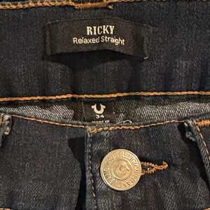 True Religion Ricky Relaxed Straight Jeans - Indigo with Contrast Stitching